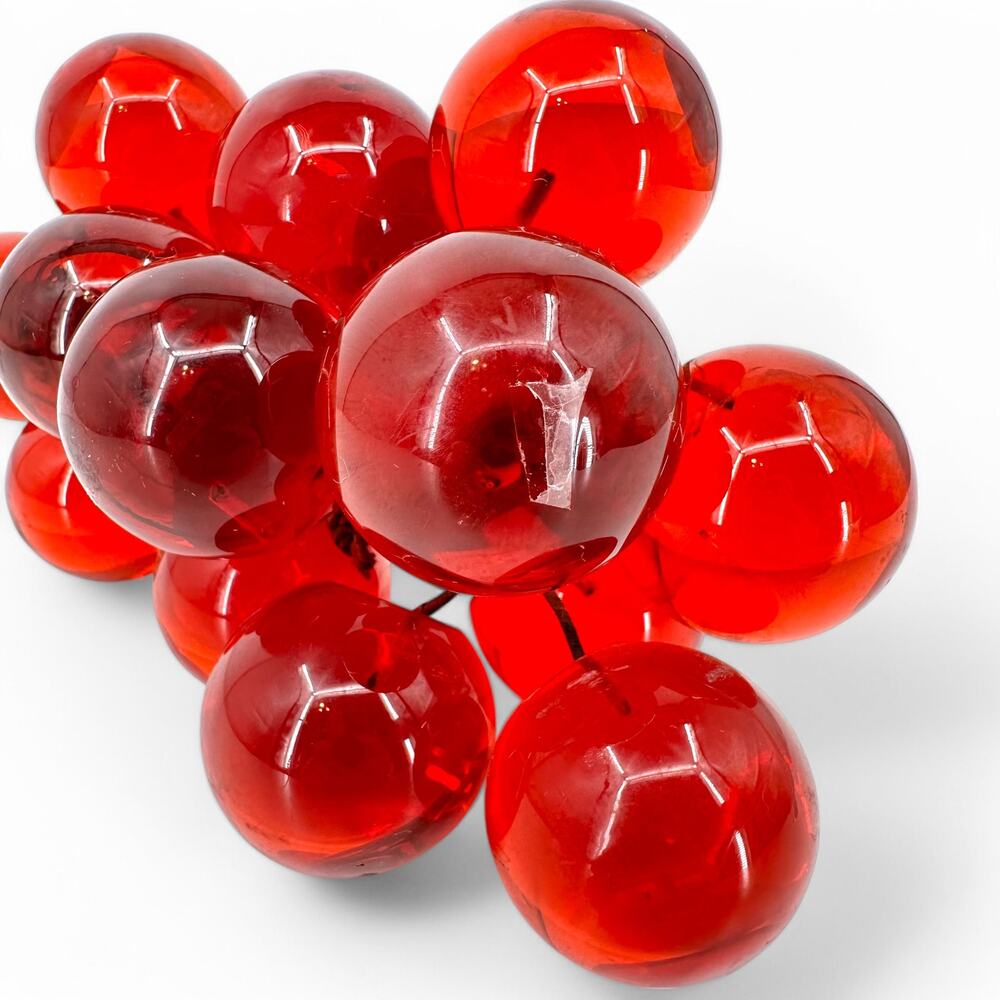 MCM Lucite Acrylic Red Grapes Cluster on Driftwood Stem Vintage Centerpiece - Picture 10 of 11
